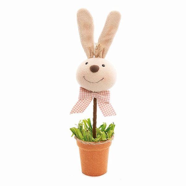 Vaso Decorativo com Cabeça Coelho Bege e Rosa e Laranja 45x12x12cm - 1 Un