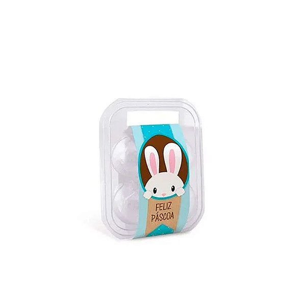 Maleta para 4 Ovos Transparente com Cinta Coelhinho Azul - 10 Un
