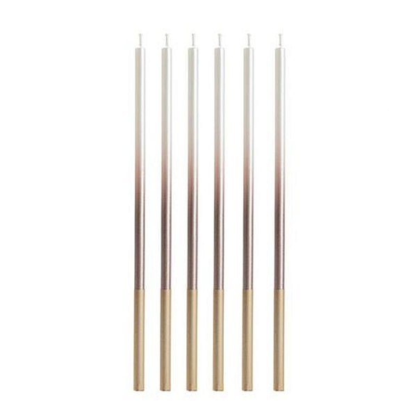 Vela Palito Gigante Degrade Perola com Rose Gold 15cm - V174 - 6 Un