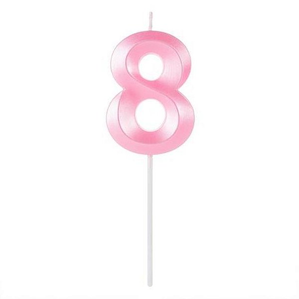 Vela Design Rosa Perolizada Número 8 - VAR08