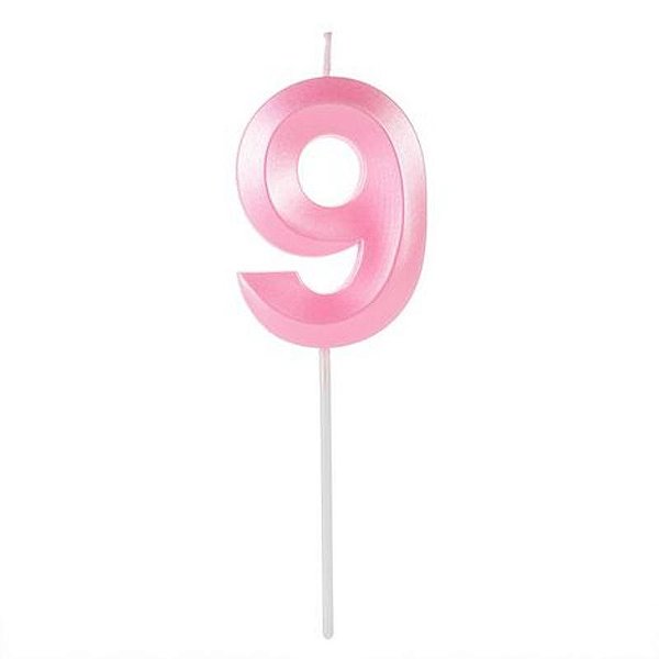 Vela Design Rosa Perolizada Número 9 - VAR09