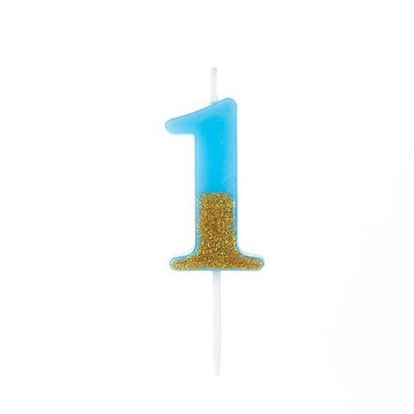 Vela Azul Candy com Dourado Número 1 - VMA01