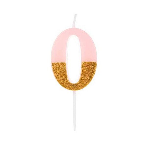 Vela Rosa Candy com Dourado Número 0 - VMR00