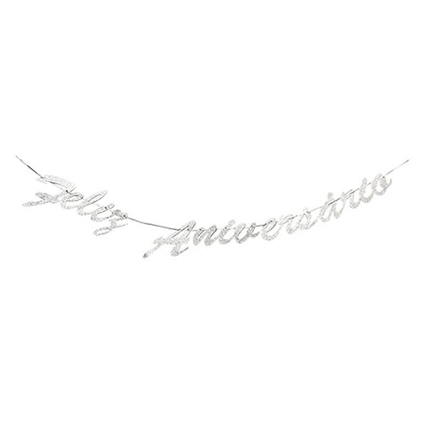 Faixa Feliz Aniversario Prata com Glitter