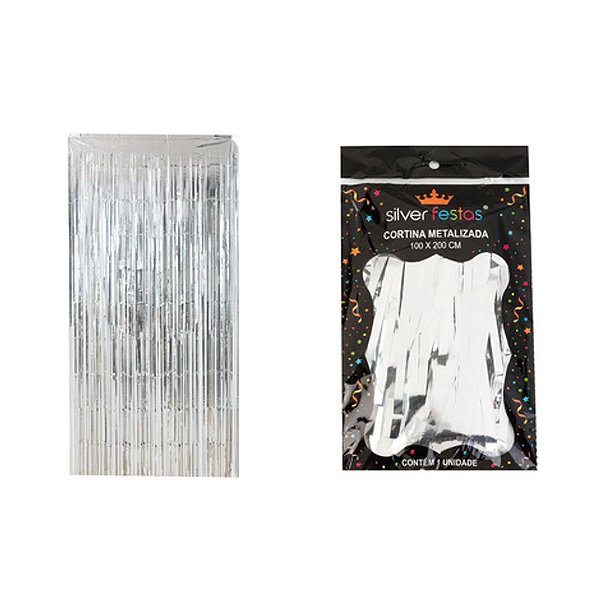 Cortina de Franja Metalizada Prata 100x200cm
