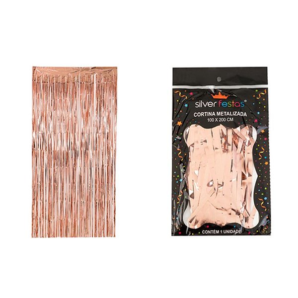 Cortina de Franja Metalizada Rose Gold 100x200cm