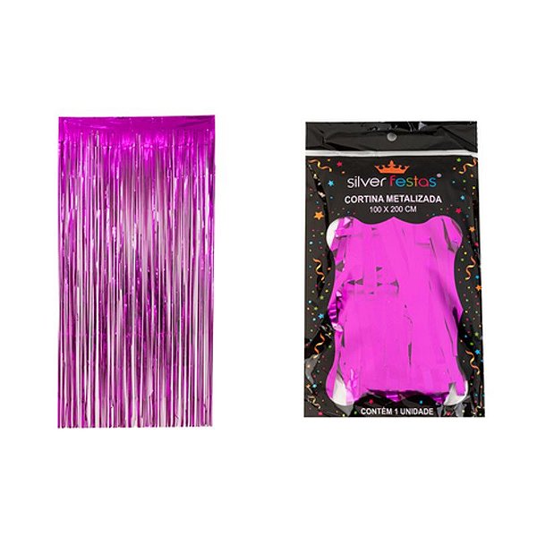 Cortina de Franja Metalizada Rosa 100x200cm