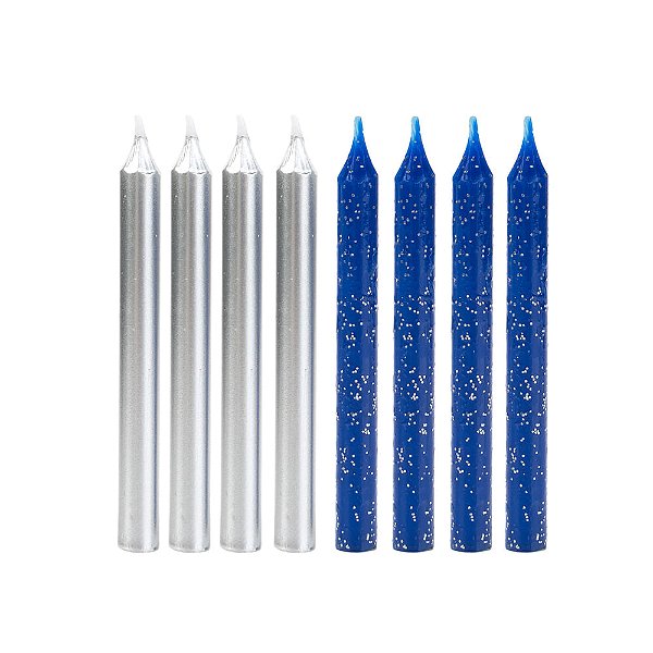 Vela Palito Azul E Prata Metalizada
