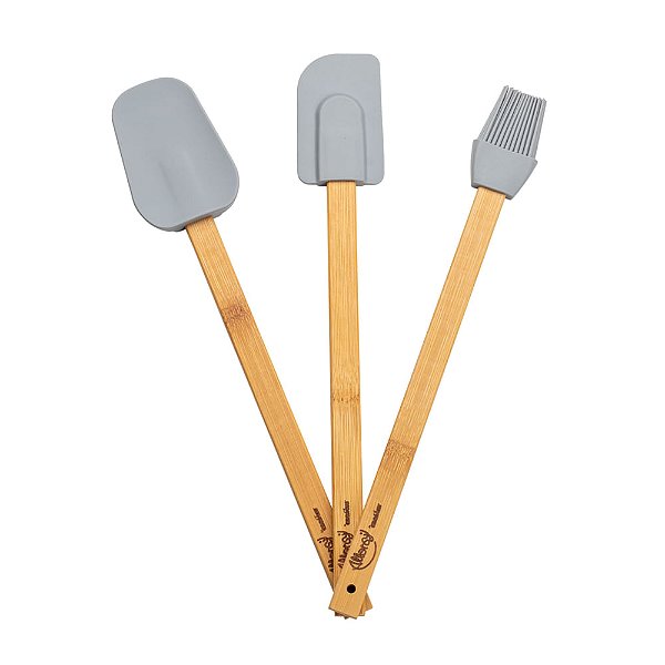 Espátula de Silicone - Cabo Bambu/Cinza - 3 Un - Cromus Allonsy