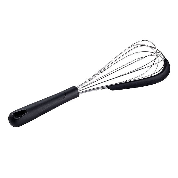 Fouet Arame com Raspador Silicone 32X8,3X7cm - Preto e Prata - Cromus Allonsy