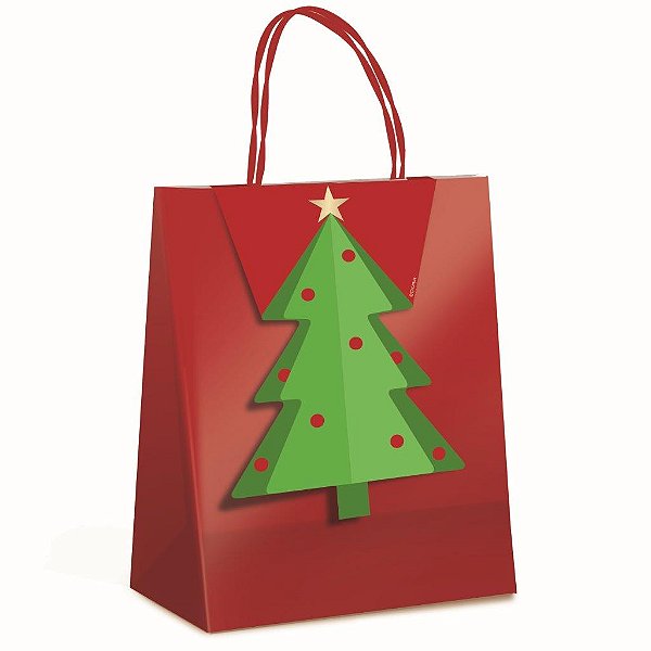 Sacola Laminada Vermelha com Fecha Arv Nat M 26X19,5X9,5