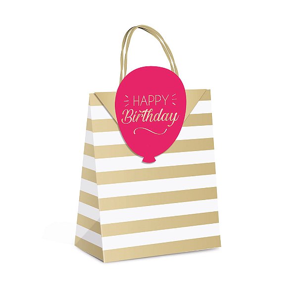 Sacola Pap com Fecha Happy Birthday P 21,5X15X8