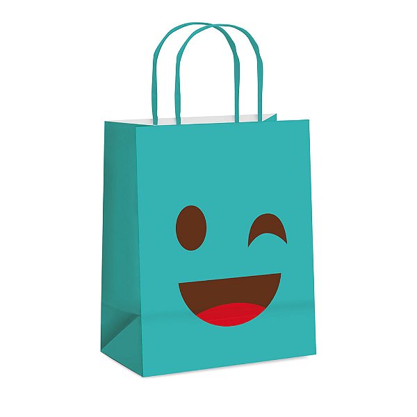 Sacola Papel Emoticons Azul P 21,5x15x8cm - 1 Un
