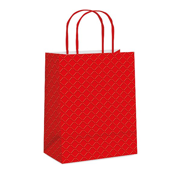 Sacola Papel Relevo Vermelho M 26X19,5X9,5