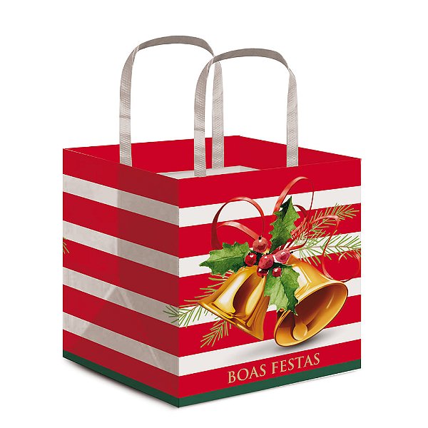 Sacola Para Panetone Sinos Natal G 24,5x22x16cm - 10 Un