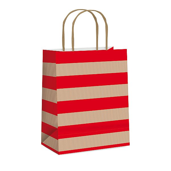 Sacola Papel Pretty List Kraft e Vermelho P 21,5X15X8