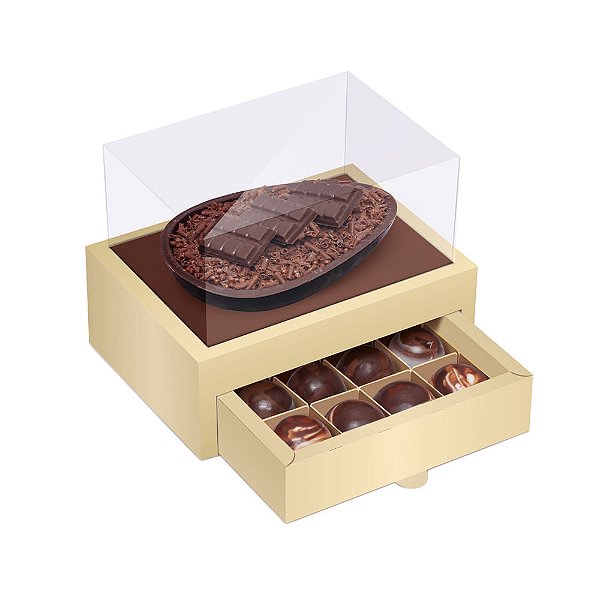 Caixa Meio Ovo com Gaveta Ouro/Marrom 250G