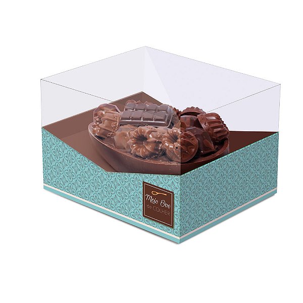 Caixa Meio Ovo de Colher com Acetato Alto Choc Turquesa 350G
