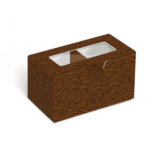 Caixa Para 2 Brigadeiros Relevo Marrom 8,5x5x4,5cm - 10 Un