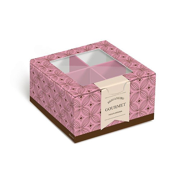 Caixa Para 4 Brigadeiros Gourmet Rosa 8,5x8,5x4,5cm - 10 Un