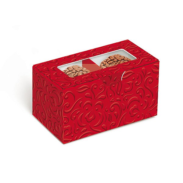 Caixa Para 4 Brigadeiros Relevo Vermelho 8,5x8,5x4,5cm - 10 Un