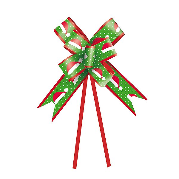 Laço Pronto Gorro Noel Vermelho/Verde 23Mm - 10 Un