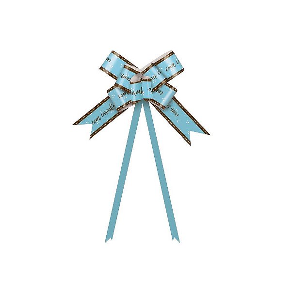 Laço Pronto Poá Com Carinho Azul 18Mm - 10 Un