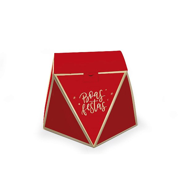 Caixa Diamante Para Panetone Boas Festas Vermelha 15x15x15,5cm 500g - 10 Un