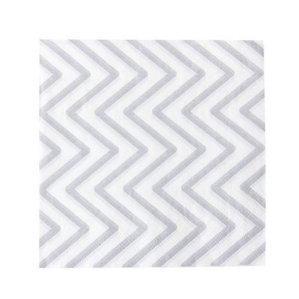 Guardanapo Folha Dupla Estampado Chevron Prateado 32cm X 32cm - Silverplastic - 20 Un