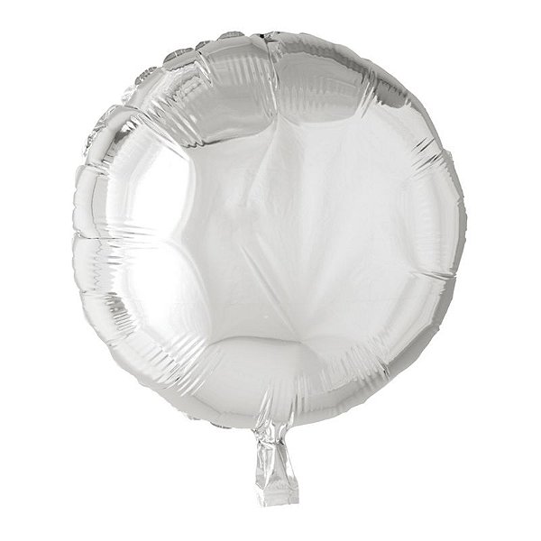 Balão Metalizado Redondo Com Canudo Prata 18" - SilverPlastic - 1 un