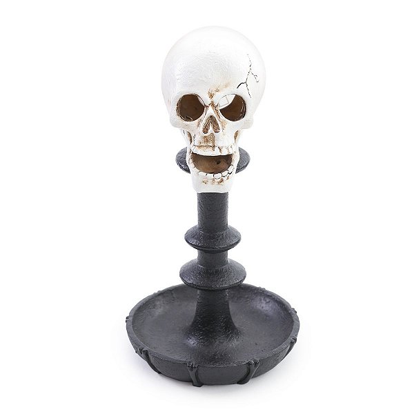 Castiçal Crânio Envelhecido para Decoração de Halloween - Cromus - 1Un