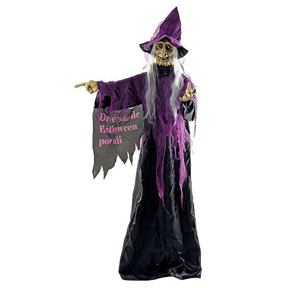 Bruxa Évora Halloween Com Som, Luz e Movimento 1,75 Metros - 1 Un