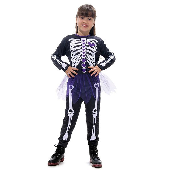Fantasia Halloween Infantil - Esqueleto Menina 5 a 9 Anos - 1 Un