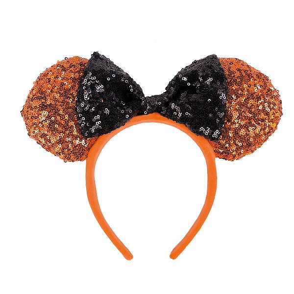 Tiara Minnie paetê laranja/preto - Cromus - 1 un