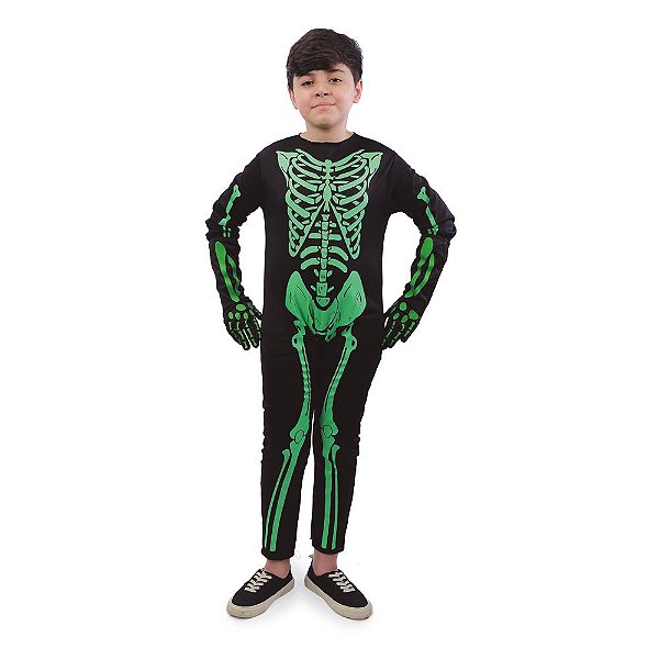 Macacão Fluorescente Caveira Verde Halloween - Cromus - 1 unidade