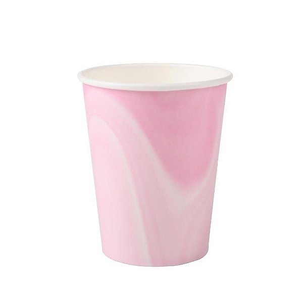 Copo de Papel 270ml Marmorizado Rosa - Silver Plastic - 8 Un