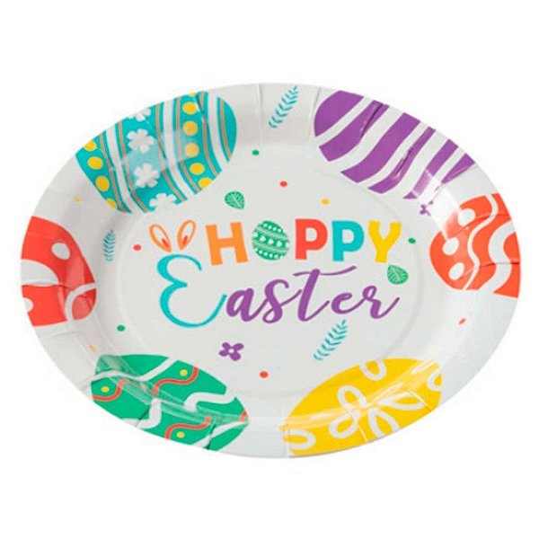 Prato Papel Happy Easter - Silver Plastic - 10 un