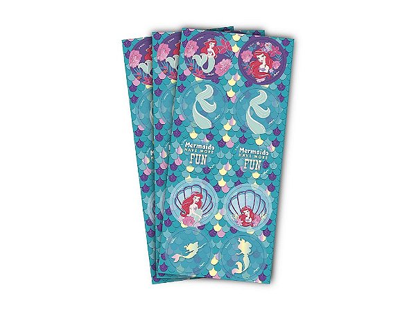 Adesivo Redondo Festa a Pequena Sereia - 30 unidades - Regina