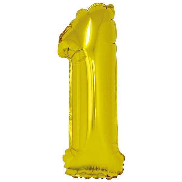 Balão Met. c/ Canudo 16" Dourado Número 1 - Silver Plastic - 1 un