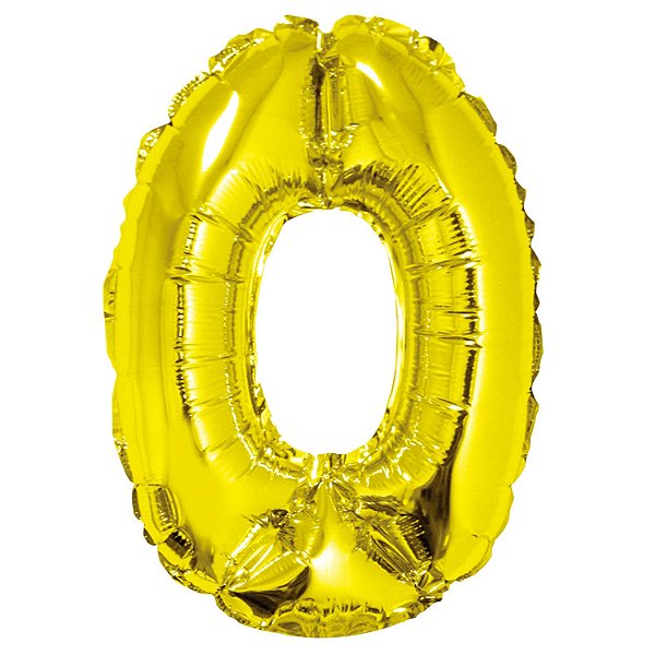 Balão Met. c/ Canudo 16" Dourado Número 0 - Silver Plastic - 1 un