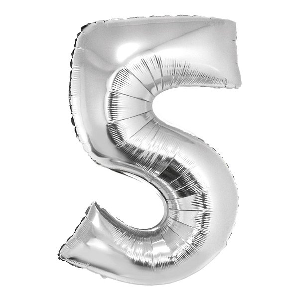 Balão Met. 34" Prateado Número 5 - Silver Plastic - 1 un