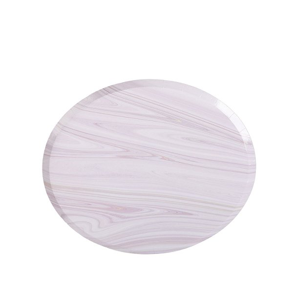 Prato Papel Marmorizado - Silver Plastic - 8 Un