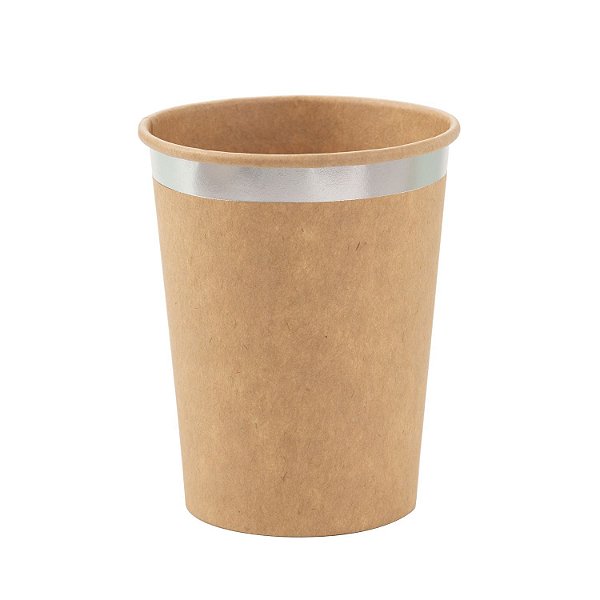 Copo de Papel 270ml Kraft Borda Prata - 10 Un
