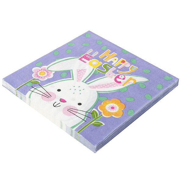 Guardanapo Folha Dupla Estampado Páscoa Coelhinho Branco - Silver Plastic - 20 Un