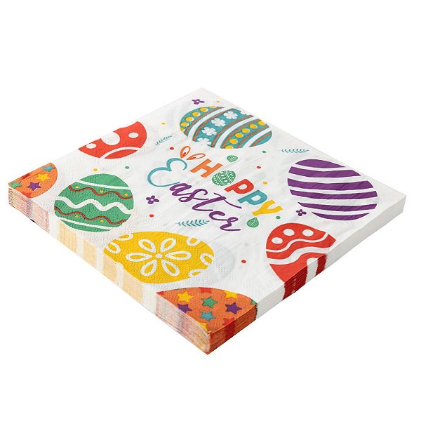 Guardanapo Folha Dupla Estampado Happy Easter - Silver Plastic - 20 Un