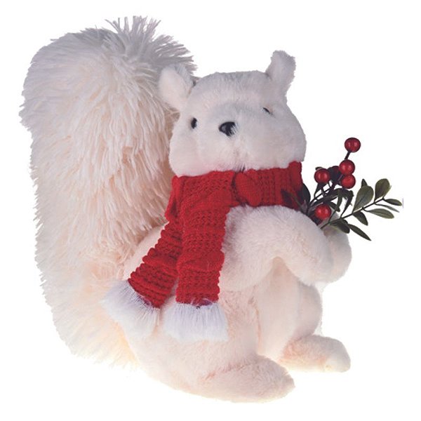 Esquilo Cachecol Creme Vermelho Branco  25cm (Noite Feliz)  - 1 Un