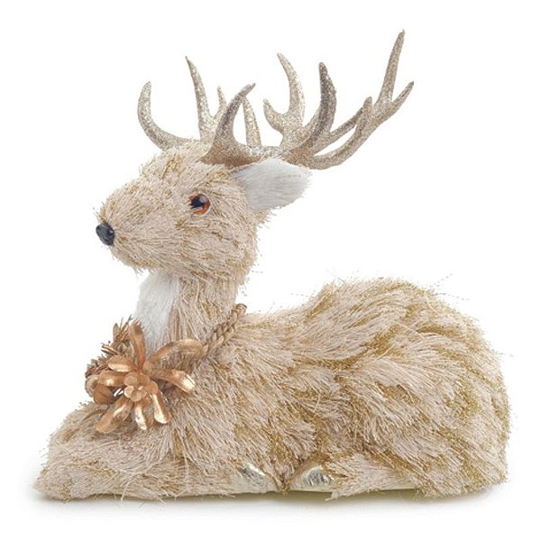 Rena Decorativa Deitada com Arranjo Ouro Branco 23cm - 1 Un