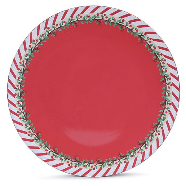 Sousplat com Borda Listrada Branco Vermelho 33X33cm - 1 Un