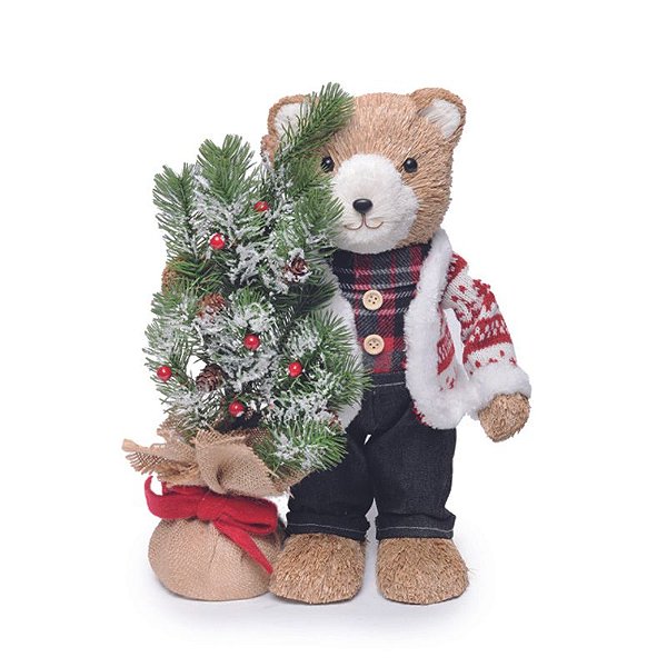 Urso Segurando Pinheiro Marrom Branco Vermelho (Windsor) - 1 Un