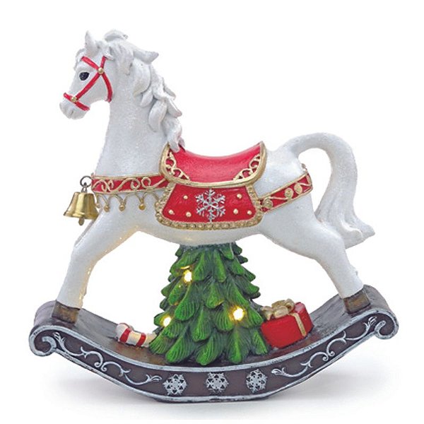 Cavalinho Balanço com Led Branco Verde 25cm 2AAA - 1 Un